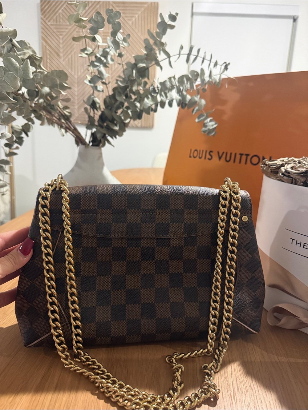 Louis Vuitton Damier Ebene Caissa Clutch/Shoulder Bag with Pink Trim and Gold - Picture 5 of 7